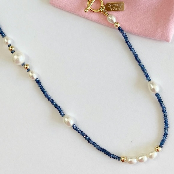 Freshwater Pearl, Sapphire & 14K Gold Necklace - Picture 5 of 8